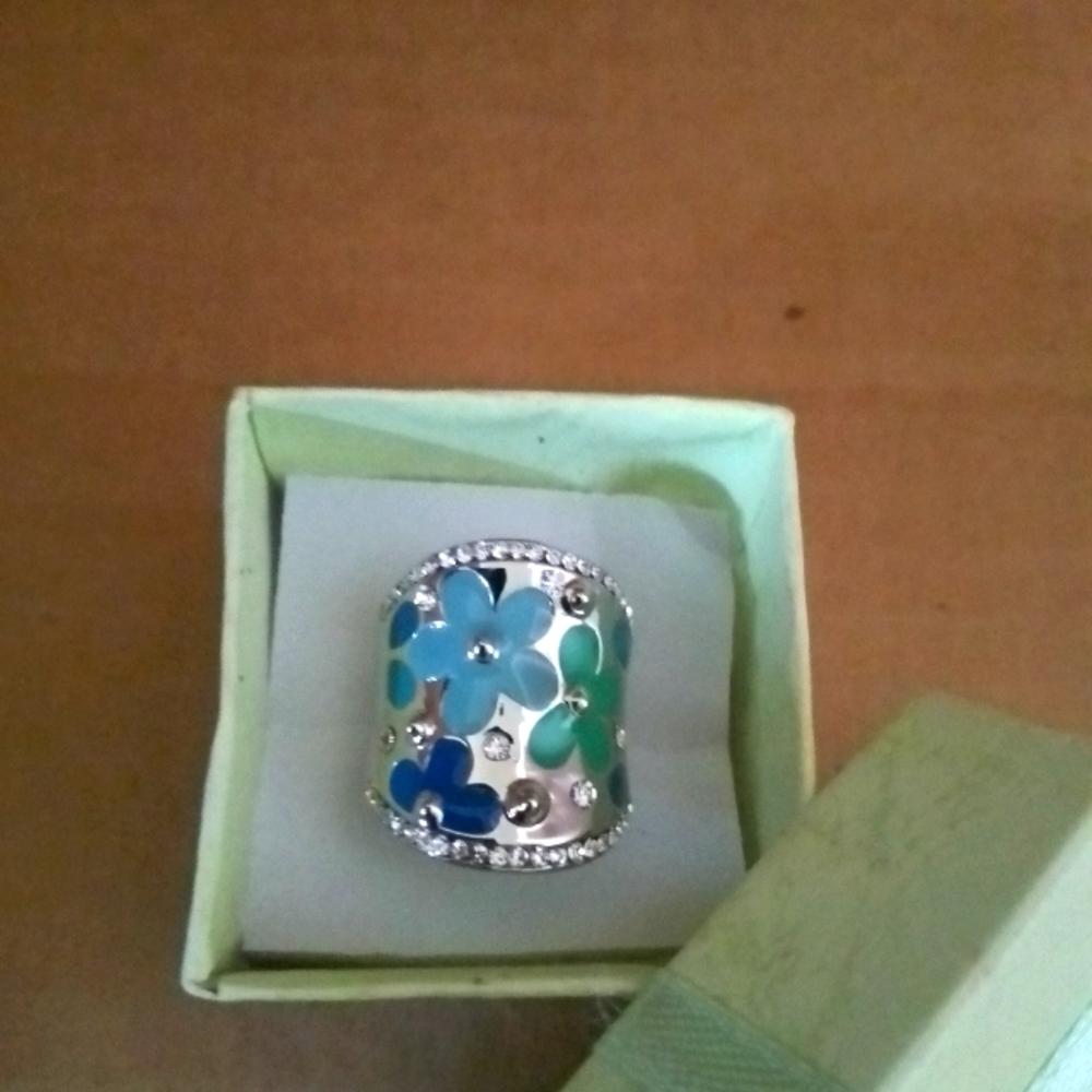 Blue Flower Austrian Size 6 Ring